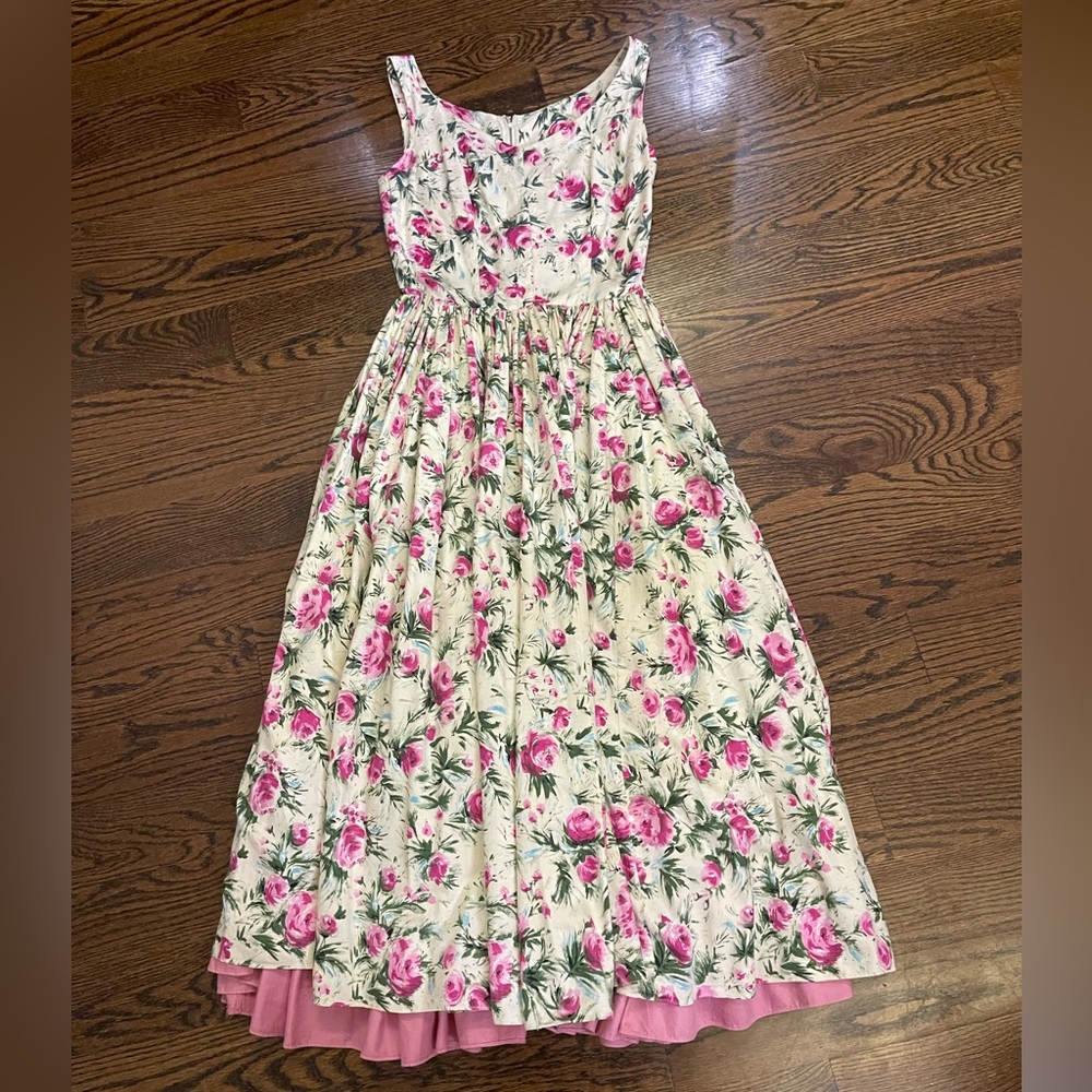 Rare Vintage 1950’s Sun Dress in Pink and Ivory